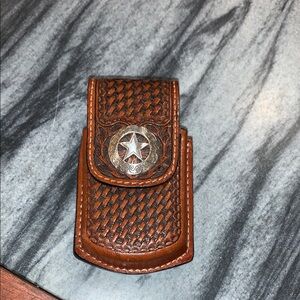 Brown Leather Phone Holster with Star concho Emblem